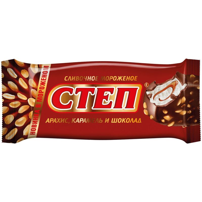 

Мороженое Степ эскимо сливочное с карамелью и арахисом, 75 г