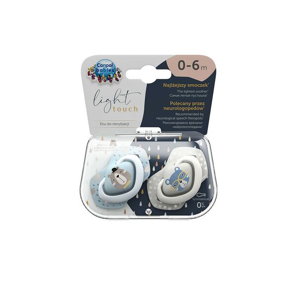 Пустышка силиконовая симметричная 2шт Bonjour Paris 0-6мес Light touch 22/647_blu Canpol babies