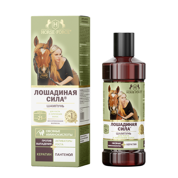 Horse Force шампунь для роста и укрепления волос с кератином на основе овсяных пав, 250 мл