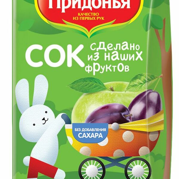 Сок Сады Придонья Яблоко, слива с мякотью восстановленный, с 5 месяцев, 125 мл