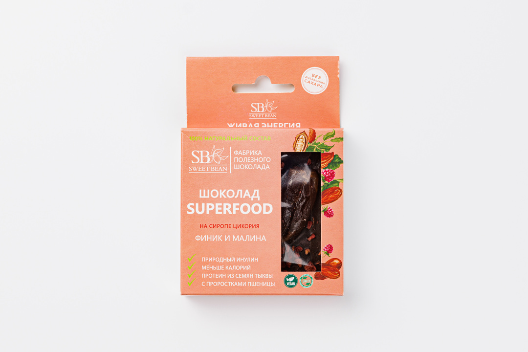 

Шоколад Sweet Bean на сиропе цикория Финик и Малина 45 г