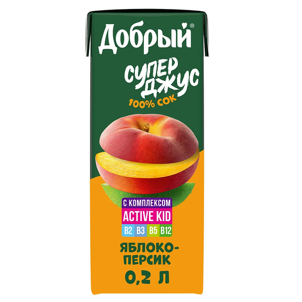 Сок Добрый из яблок и персиков обогащённый витаминным комплексом Active kid 200 мл