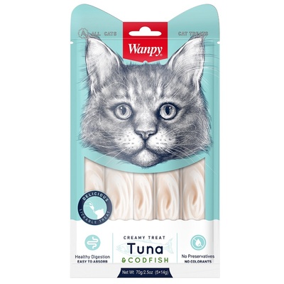 

Лакомство для кошек Wanpy Cat Нежное пюре Тунец и треска 70 г