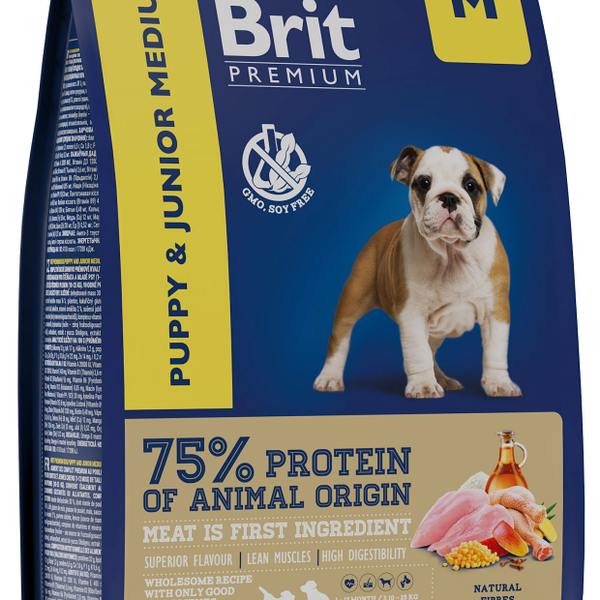 Корм для молодых собак средних пород Brit Premium Junior M Курица + 5 трав