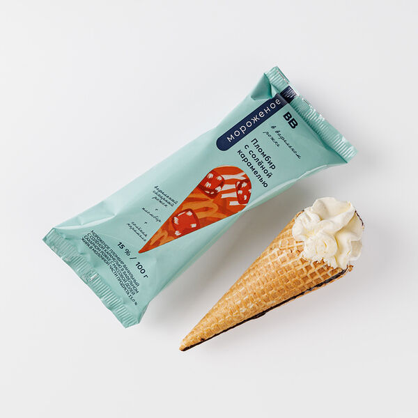 Мороженое ВкусВилл соленая карамель в вафельном рожке 