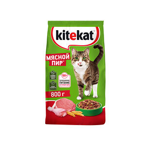 Сухой полнорационный корм KITEKAT™ для взрослых кошек «Мясной Пир», 800г