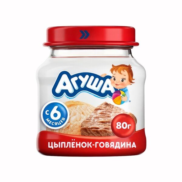 Пюре мясное Агуша Цыпленок-Говядина, 80г, с 6 месяцев