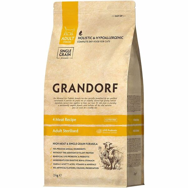 Корм для кошек Grandorf Sterilized для стерилизованных 4 мяса c пробиотиками 2 кг