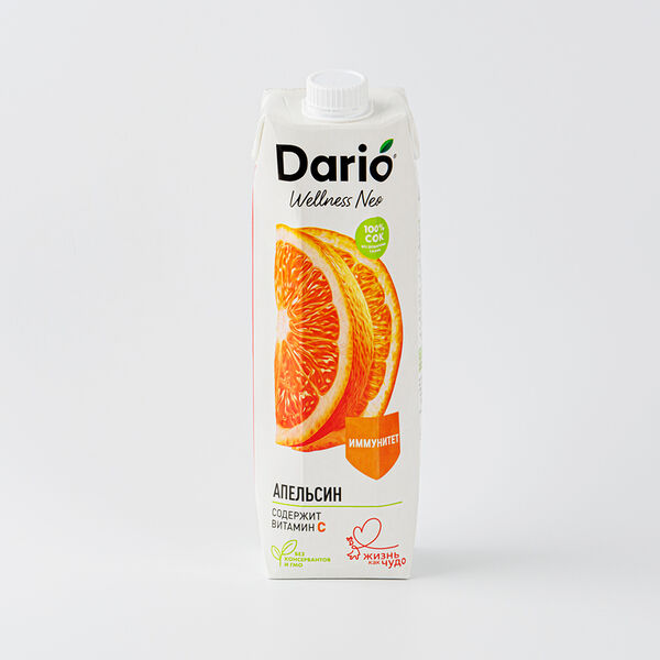Сок Dario Wellness апельсиновый восстановленный с мякотью, 1л