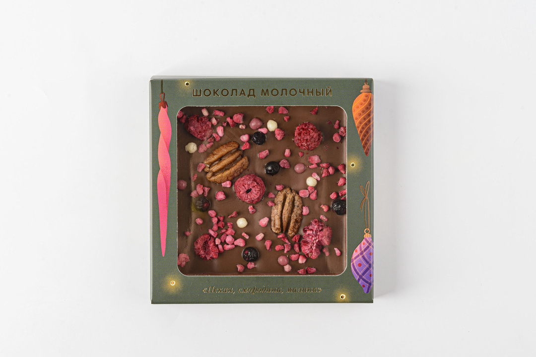 

Шоколад молочный Пекан, смородина, малина 60 г