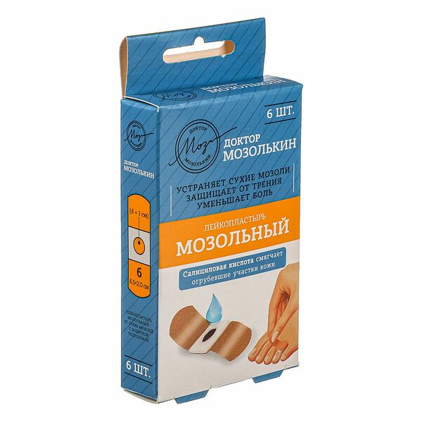 Пластырь от сухих мозолей 2 см х 6,5 см 6 шт Доктор Мозолькин