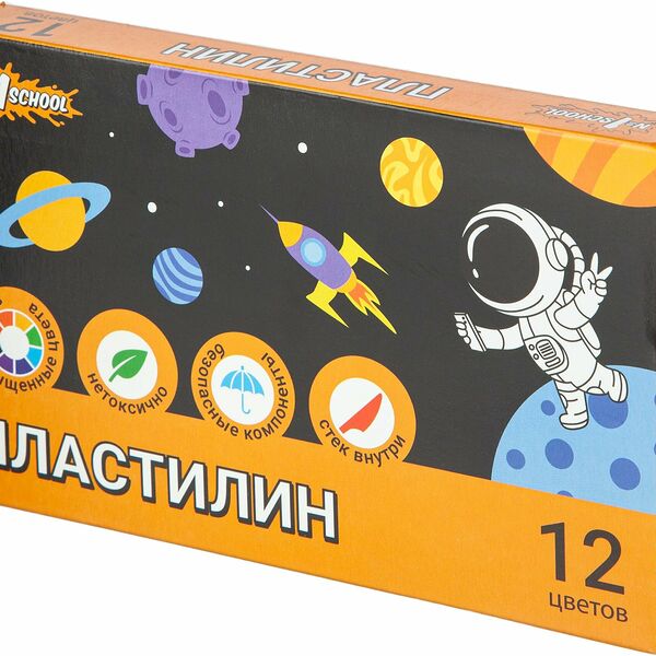 Пластилин классический №1 School Space time набор 12 цв 180 гр, со стеком