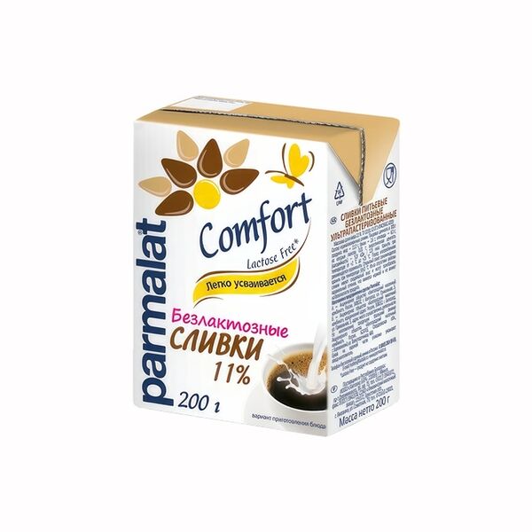 Сливки питьевые Parmalat Comfort безлактозные ультрапастеризованные 11%, 200г