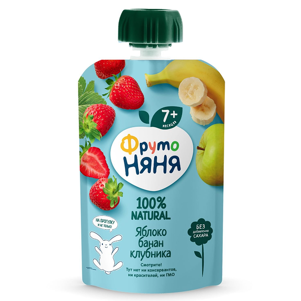 Десерт ФрутоНяня яблоко-банан-клубника с 7 месяцев, 90 г