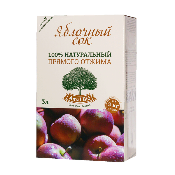 Сок Amal Bio яблочный натуральный прямого отжима 3 л