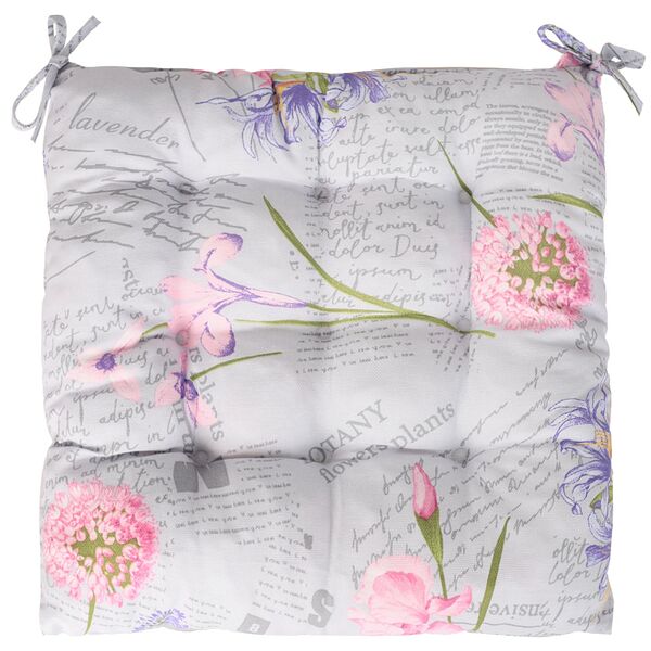 Подушка на стул Цветы, 40х40х5 см, рогожка, хлопок, в ассортименте