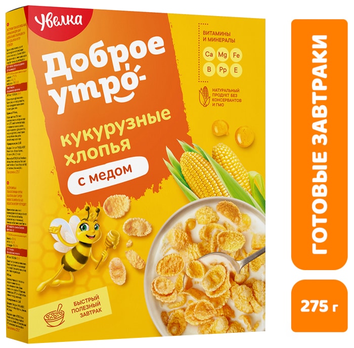 

Хлопья Увелка кукурузные с мёдом глазированные сахарным сиропом 275 г