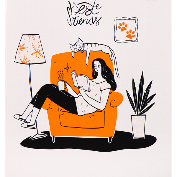 Тетрадь Prof-Press Девушка и котик в клетку А5 96 л в ассортименте