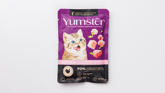 Корм влажный для котят Yumster мясные кусочки с индейкой в соусе, 85г