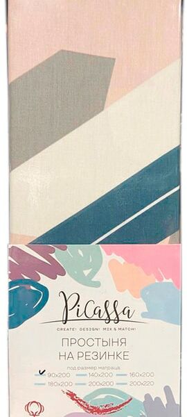 Простыня PiCassa 334 на резинке сатин набивной 90*200см