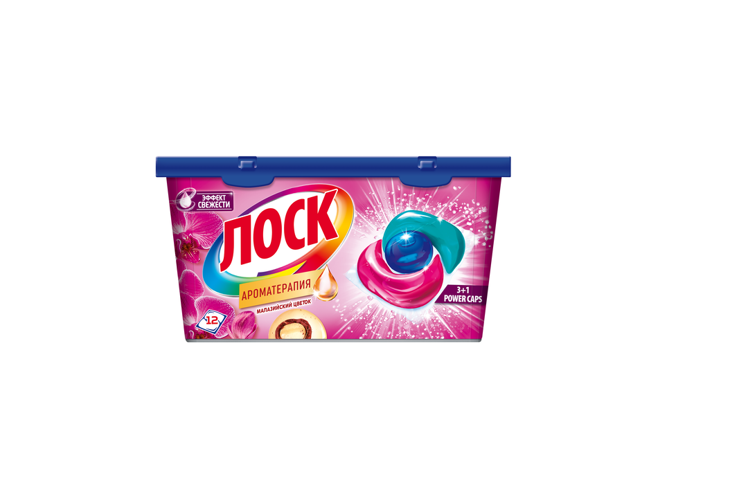 

Капсулы для стирки Лоск Ароматерапия Малазийский цветок для светлого и цветного белья 12 капсул