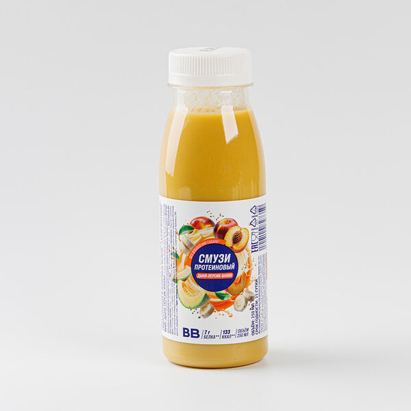 Смузи протеиновый ВкусВилл Дыня-персик-банан, 250 мл