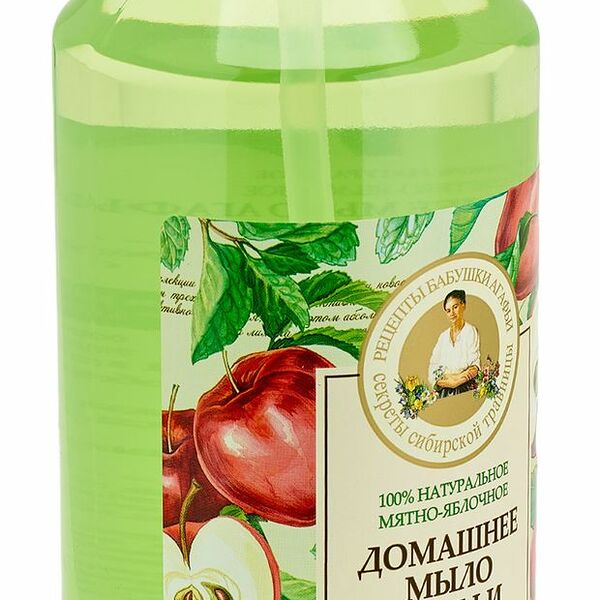 Мыло жидкое Рецепты бабушки Агафьи Домашнее антибактериальное мятно-яблочное, 1 л