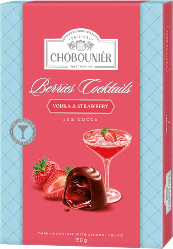 

Конфеты Шобунье с начинкой из клубничного сока и водки в темном шоколаде 150 г