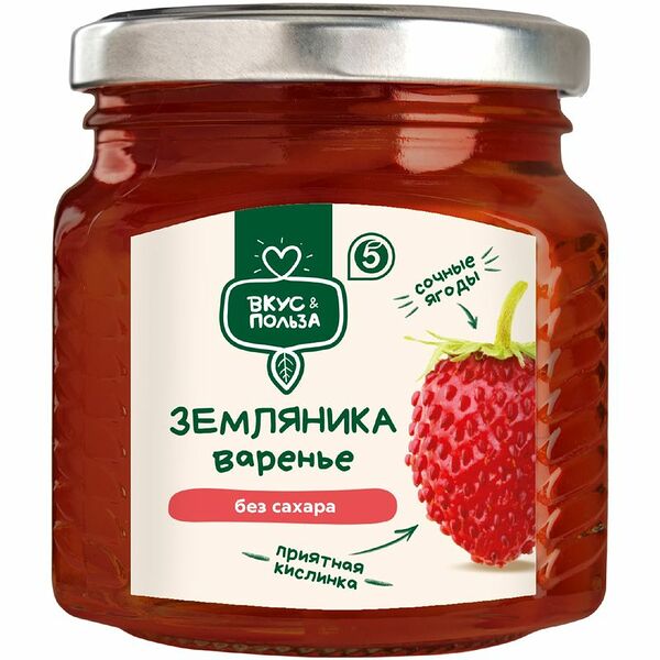 Варенье Вкус&Польза Земляника садовая без сахара с яблочным соком 300 г