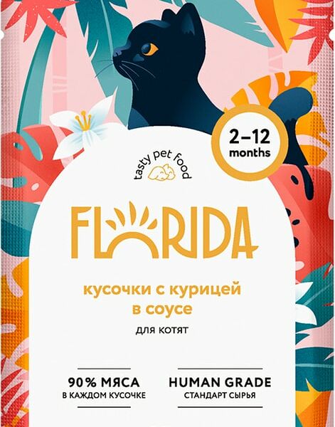 Влажный корм для котят Florida кусочки с курицей в соусе 85г