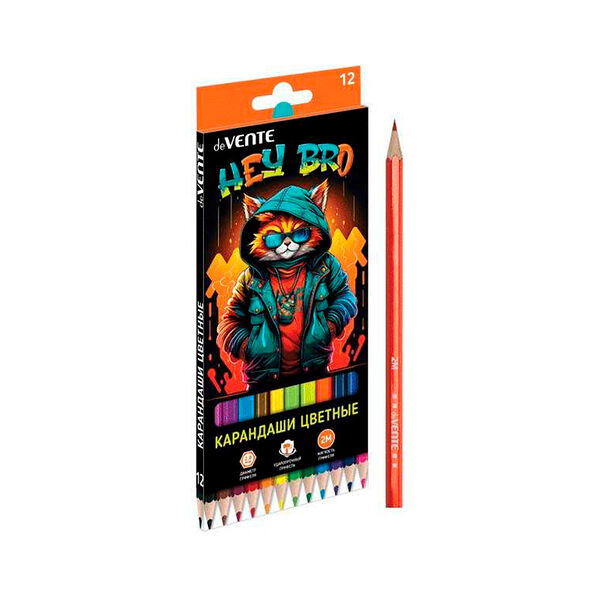Карандаши deVENTE 12цв Hey Bro 2М шестигранные  в картонупарт 5022418