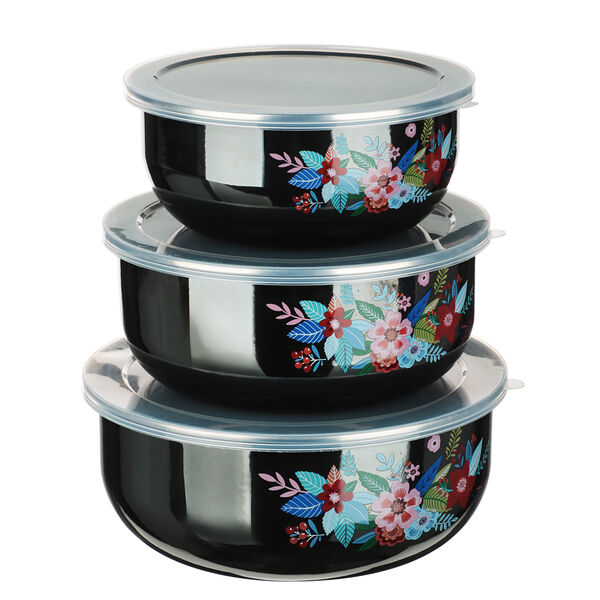 Набор эмалированных салатников с крышками, 6 пр. (14/16/18см, 0,7/1,1/1,4л) 