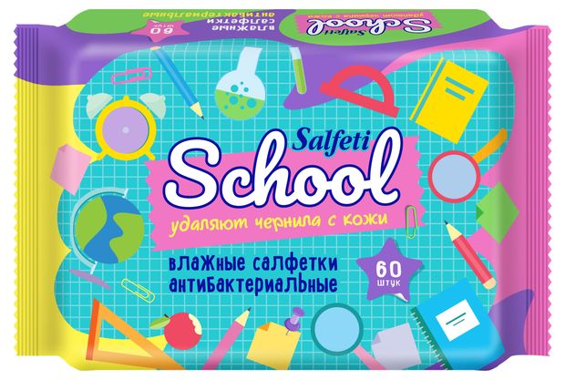 

Салфетки влажные детские Salfeti School антибактериальные 60 шт.