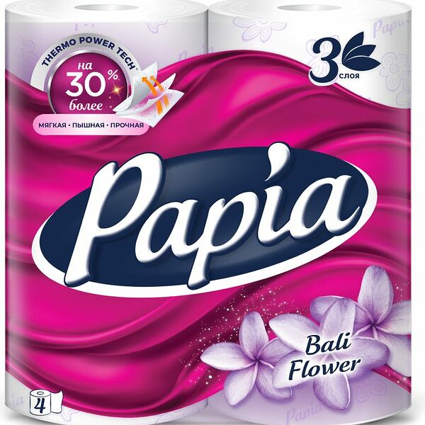 Туалетная бумага Papia Балийский цветок 3 слоя 4 рулона