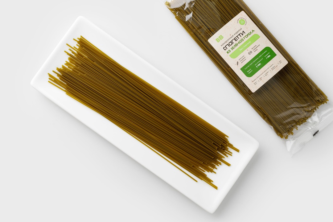 

Макаронные изделия из зелёного гороха без глютена: спагетти