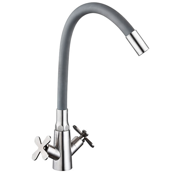 Союзкран смеситель для кухни, силиконовый излив, кер. кран-буксы 1/2, серый, нерж.сталь, ss01-с242