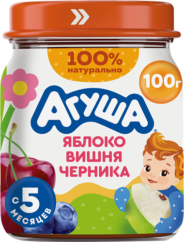 Пюре фруктовое детское Агуша Яблоко-Черника-Вишня с 5 месяцев 100 г