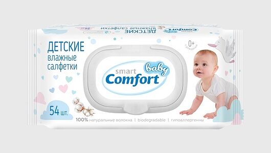 Влажные салфетки детские Smart Baby Comfort №54 с пластиковым клапаном 54 шт
