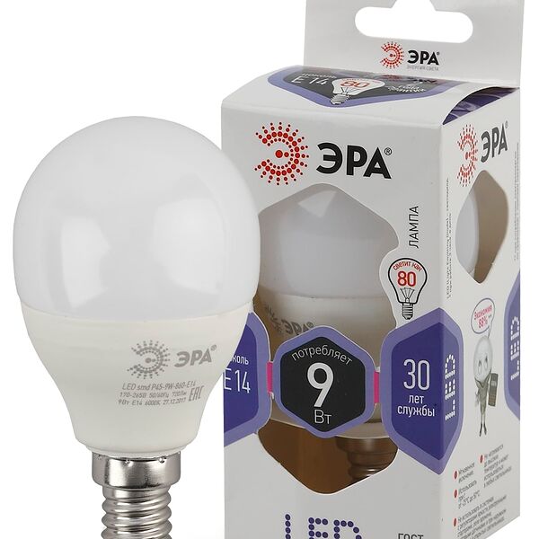 Лампа светодиодная Эра LED P45-9W-860-E14 Холодный белый