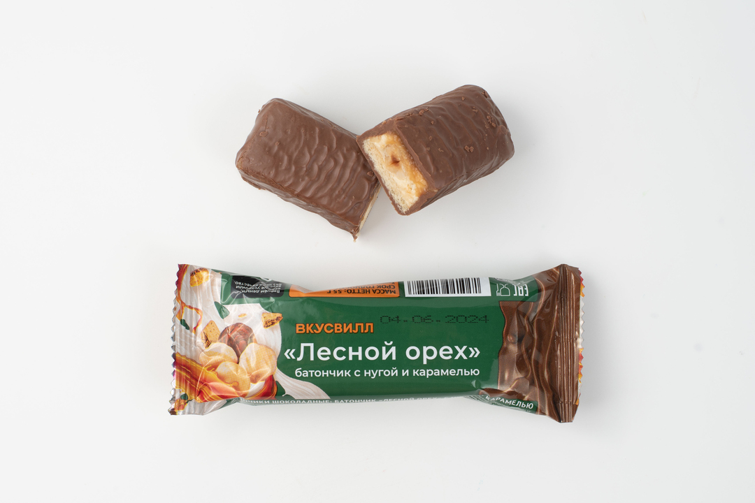 

Батончик ВкусВилл Лесной орех с нугой и карамелью 55 г