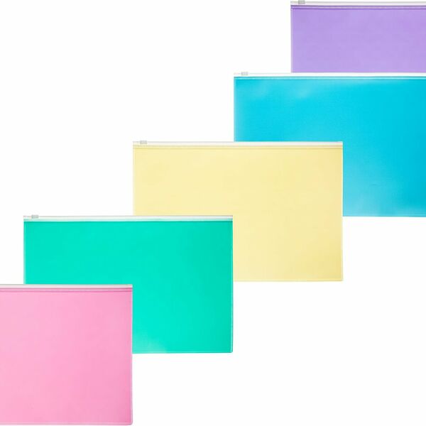 Папка-конверт на молнии Attache Акварель А4 180 мкм 5шт/уп (цвета в асс)