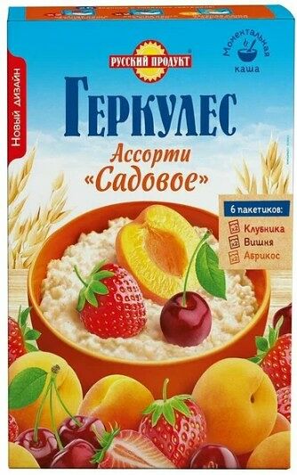 Каша овсяная Русский продукт Геркулес ассорти клубника-абрикос-вишня 6х35г