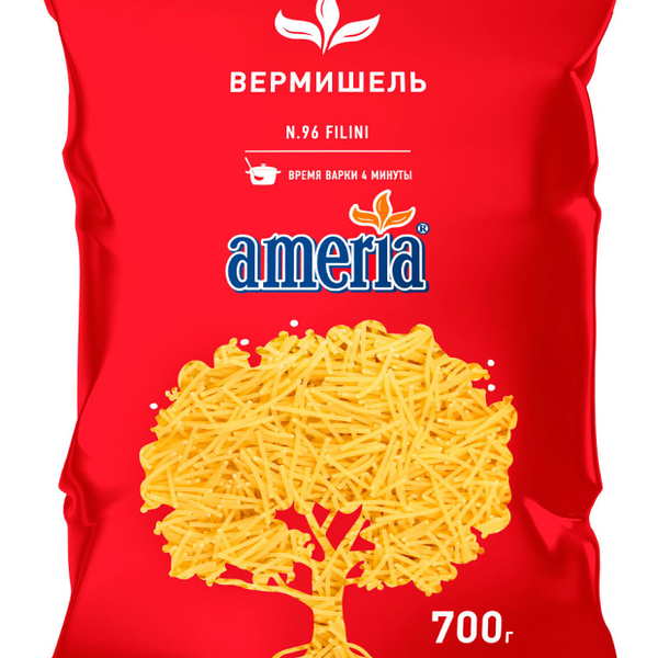 Макароны AMERIA Вермишель №96, группа В высший сорт, 700г
