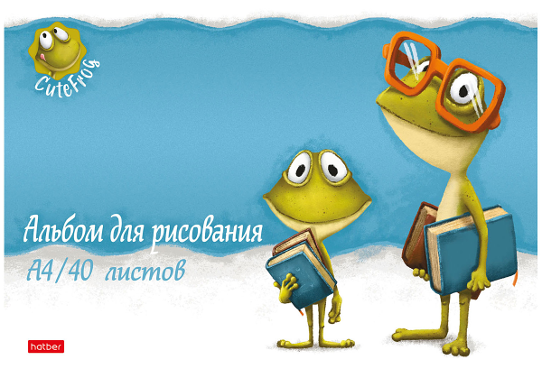Альбом для рисования Hatber Лягушонок Ден на скобе А4, 40 л, в ассортименте