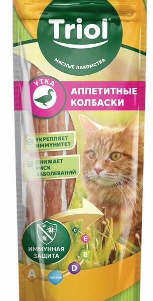 Лакомства для кошек Triol колбаски из утки, 40 г