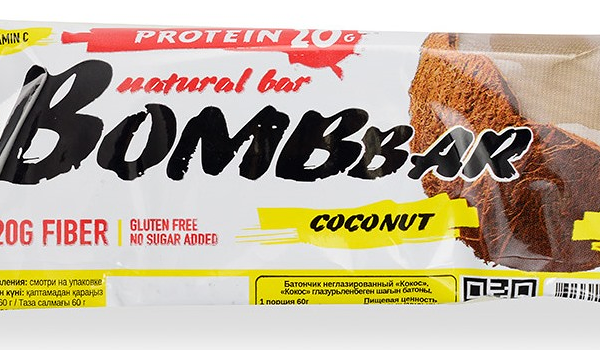 BombBar Natural Bar Батончик протеиновый вкус Кокос 60 г 1 шт