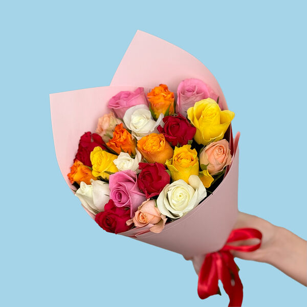 Букет цветов из 21 розы микс 40 см МП пленка