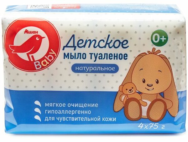 Мыло детское Ашан Красная птица натуральное, 4х75 г
