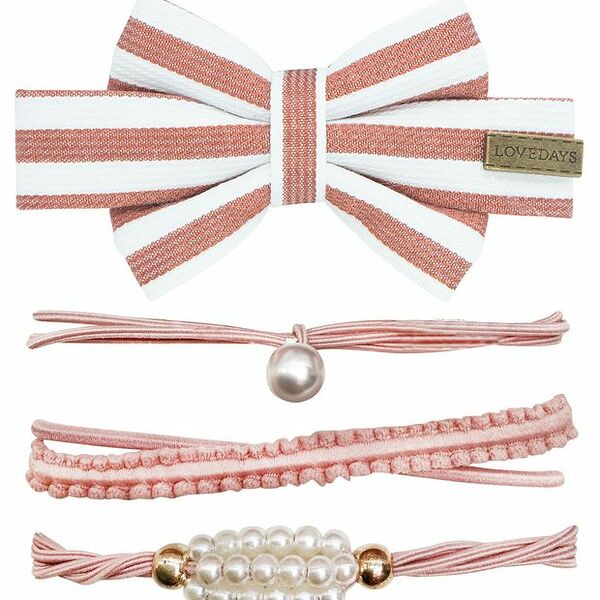 Набор для волос B&H зажим бант, 3 резинки, розовый, Арт. W0161