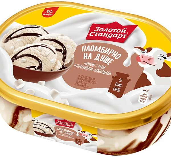 Мороженое Золотой Стандарт Пломбир с суфле и шоколадным наполнителем 12% 475г